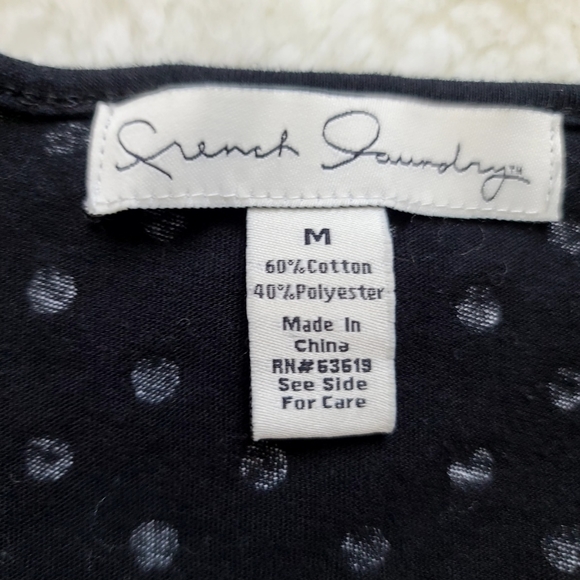 French Connection cap sleeve stretchy black & white polka dots, size medium top - Picture 7 of 9